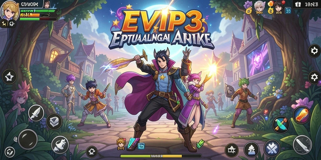 Tangkapan layar gameplay EVIP3 menampilkan aksi seru dan karakter animasi yang menawan.