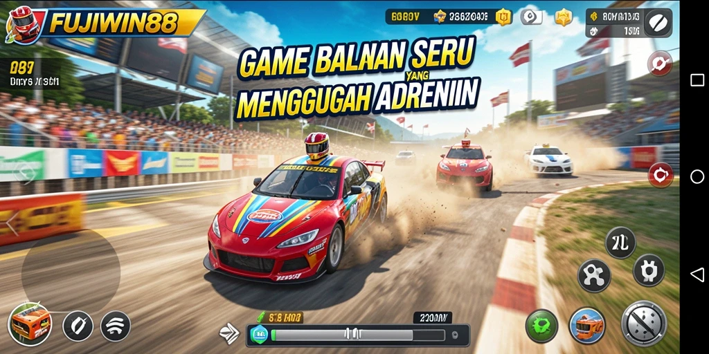 Tampilan gameplay menegangkan di FUJIWIN88 saat balapan seru.