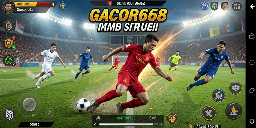 Tampilan permainan yang mendebarkan dalam GACOR668 dengan aksi sepak bola yang intens.