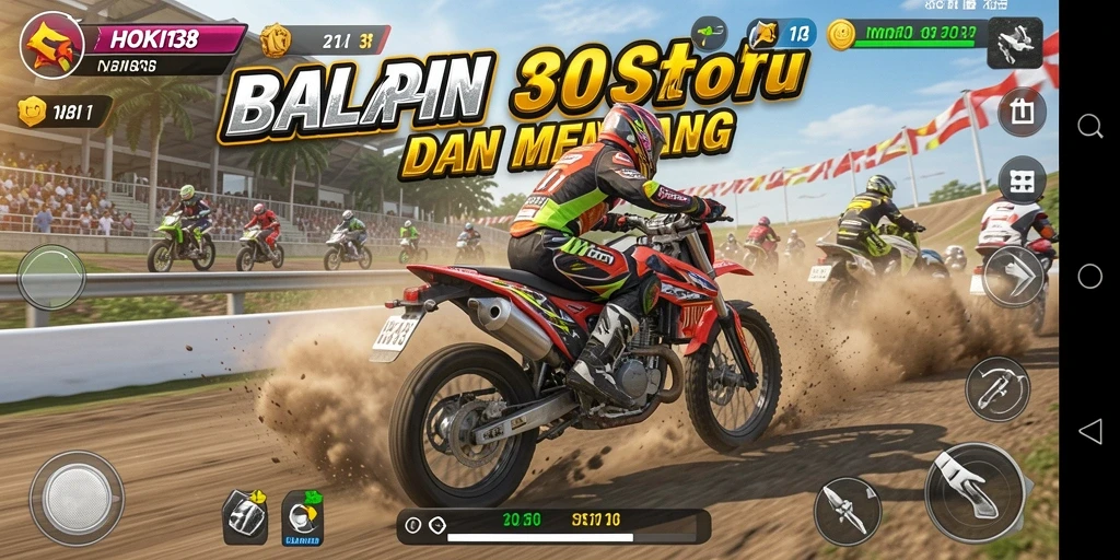 Tampilan gameplay HOKI138 saat balapan motor yang mendebarkan.