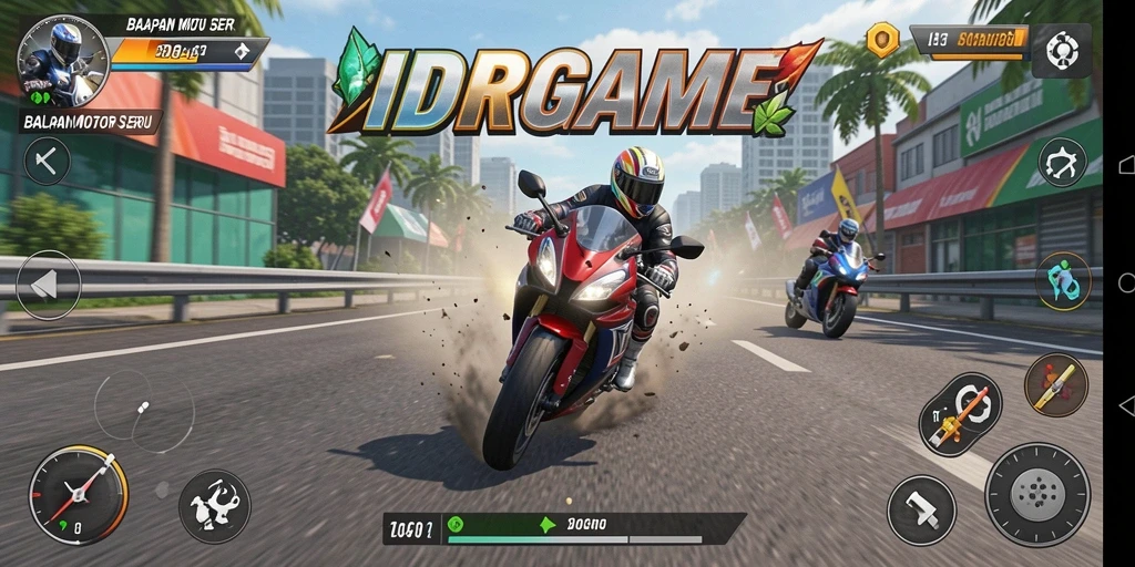 Tampilan utama IDRGAME yang menampilkan balapan motor mendebarkan.