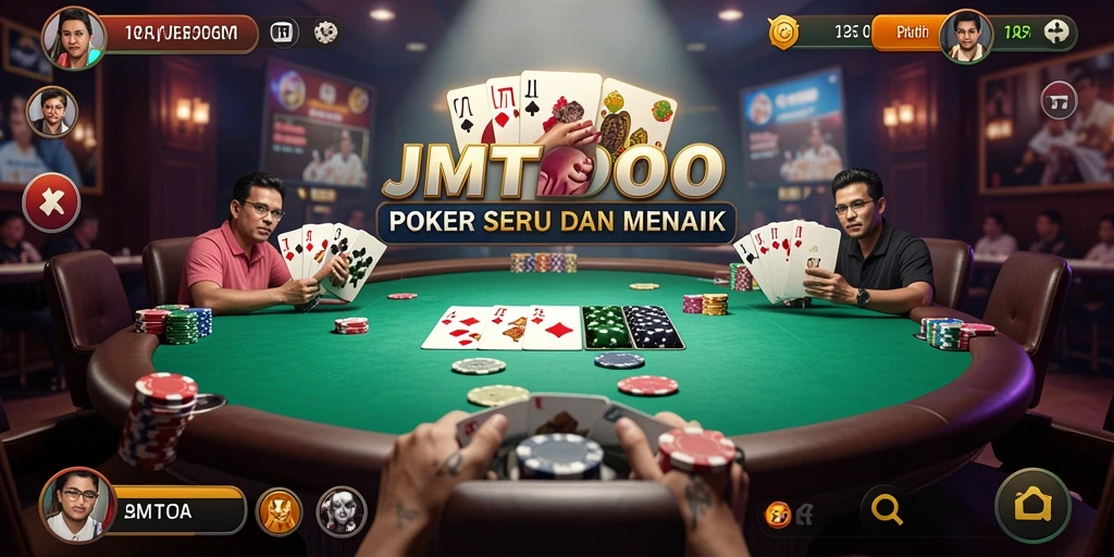Tampilan gameplay utama JMTOTO yang menampilkan aksi poker yang mendebarkan.