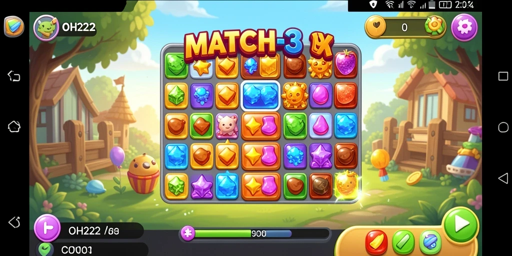 Tangkapan layar utama OH222 menampilkan gameplay menarik permainan Match-3.