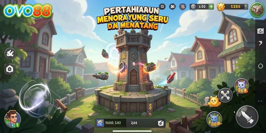 Tangkapan layar OVO88 menunjukkan aksi seru dalam permainan Tower Defense.