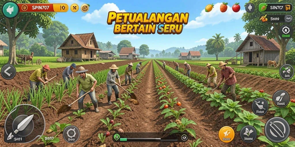 Gameplay SPIN707 menampilkan aktivitas bertani yang seru dan interaktif.