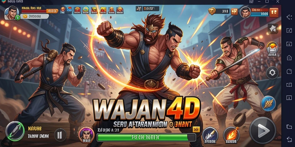 Tangkapan layar gameplay WAJAN4D yang menunjukkan aksi pertarungan epik.