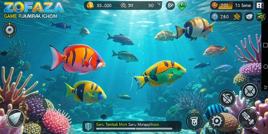 Tampilkan gameplay seru dalam ZOFAZA saat menangkap ikan.